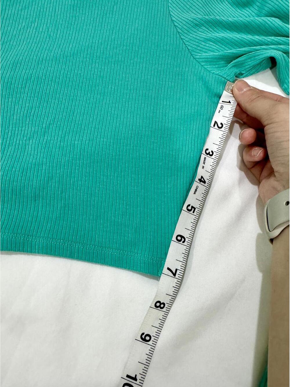 Aerie OFFLINE Teal Ribbed Modal Crop Top Long Sleeve Bow Thumbholes Large - Picture 9 of 9